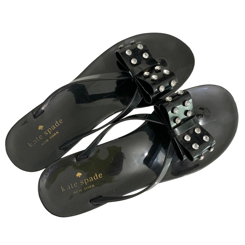 KATE SPADE Black Rhinestone Bow Jelly Sandals Sz 10 - Picture 4 of 11